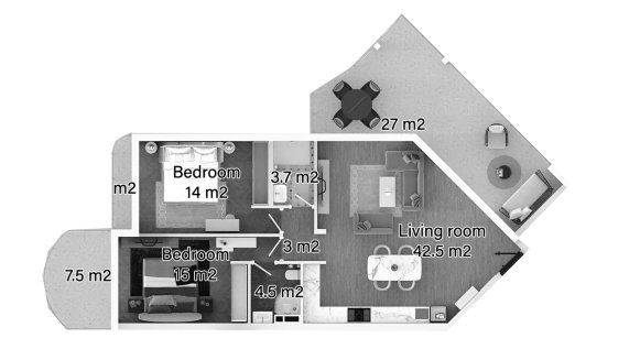 Планировка квартиры 2 спальни в ЖК Caesar Palm Jumeirah № 11014 (2D)