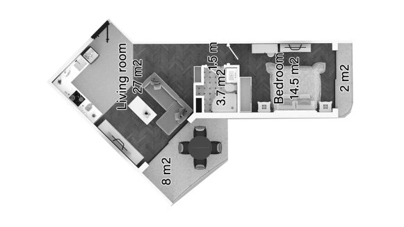Apartment floor plan, 1 bedroom in Caesar Palm Jumeirah No. 11011 (2D)